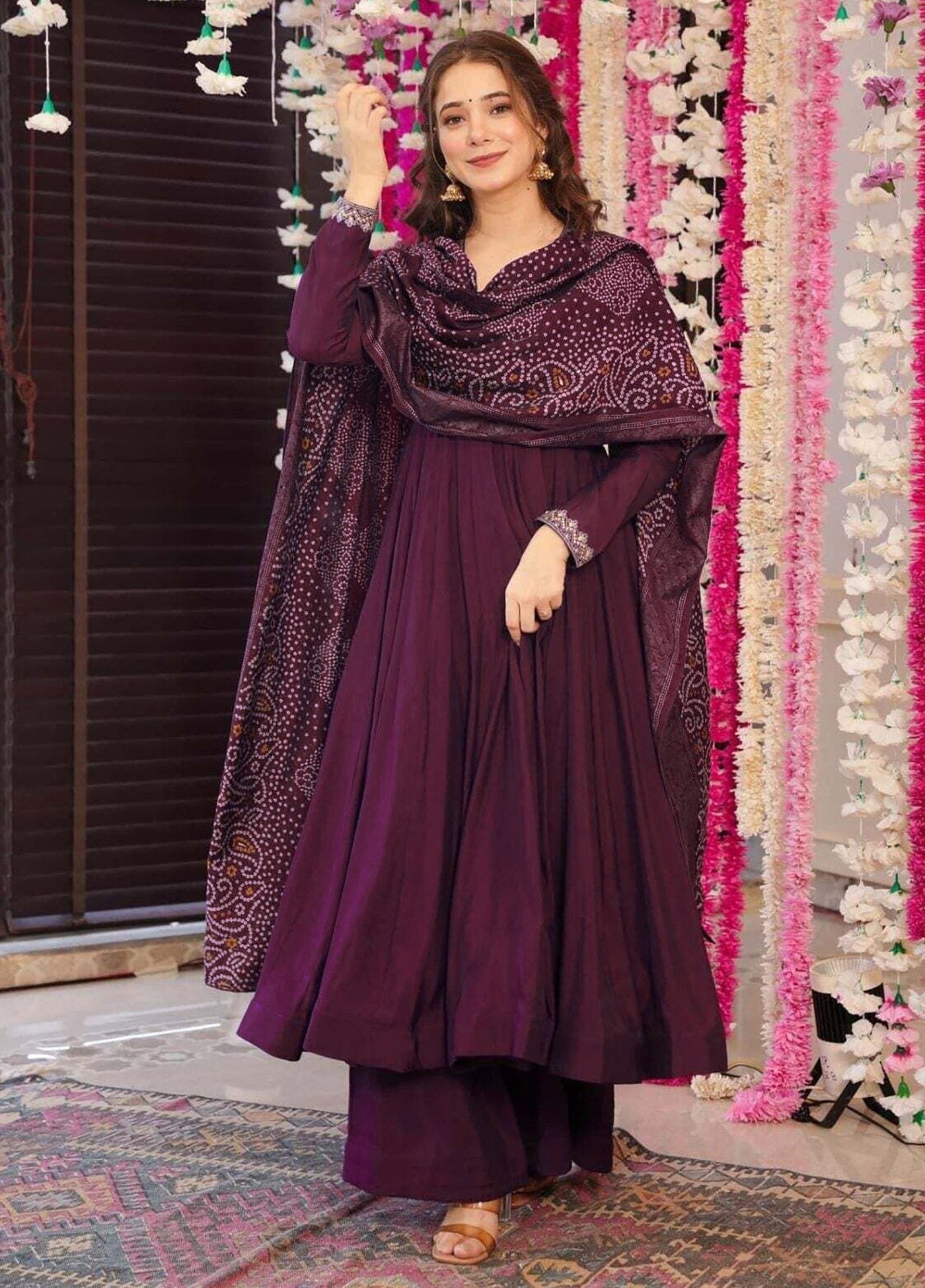 Purple Women Embroidered Work Anarkali Kurta Set