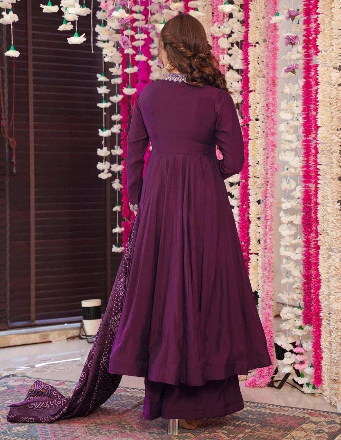Purple Women Embroidered Work Anarkali Kurta Set