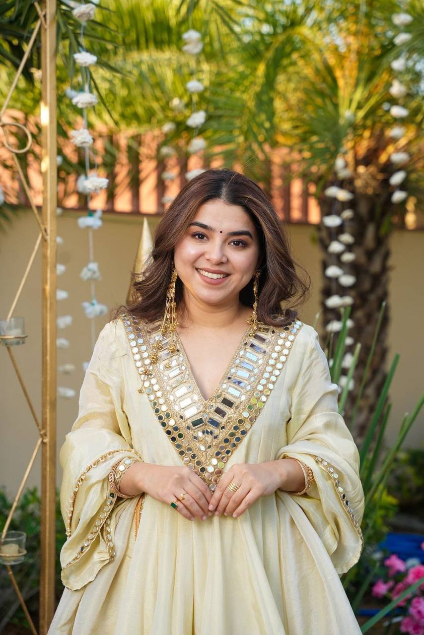 Exclusive Three Piece Palazzo Set Real Mirror Embroidery Work Ethnic Wear