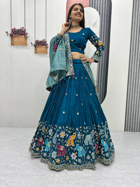 Blue pure vichitra silk thread & sequence work lehenga choli