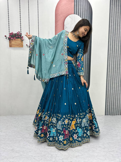 Blue pure vichitra silk thread & sequence work lehenga choli
