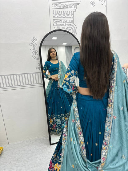 Blue pure vichitra silk thread & sequence work lehenga choli