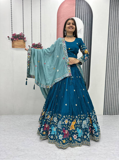 Blue pure vichitra silk thread & sequence work lehenga choli