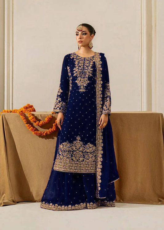 Navy Blue viscose velvet with top bottom and dupatta set