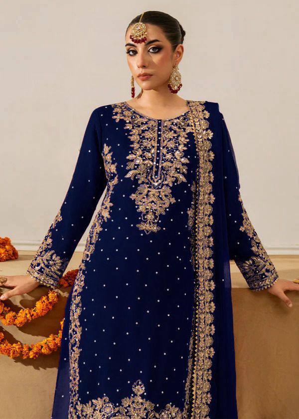 Navy Blue viscose velvet with top bottom and dupatta set