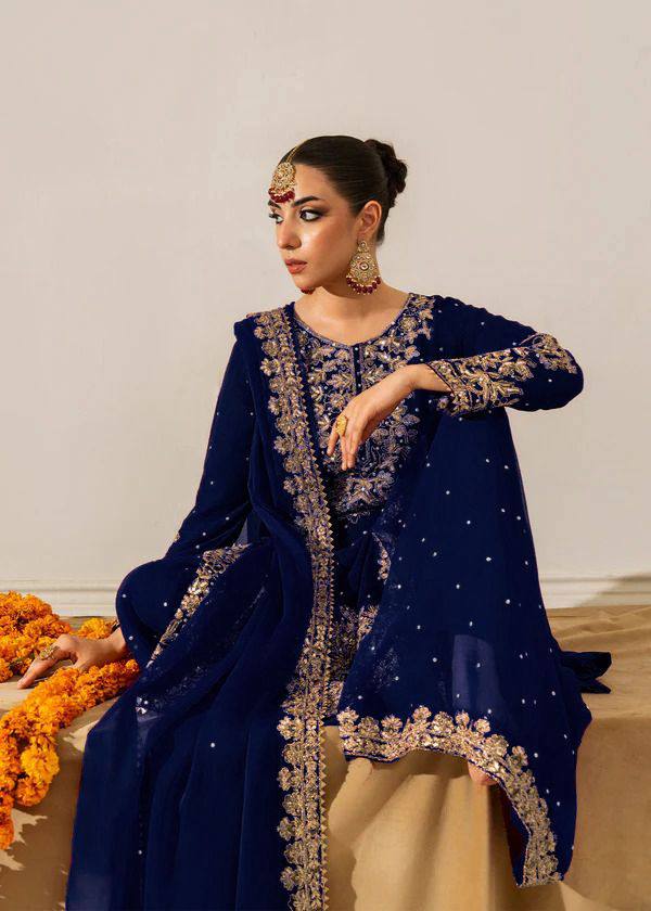 Navy Blue viscose velvet with top bottom and dupatta set