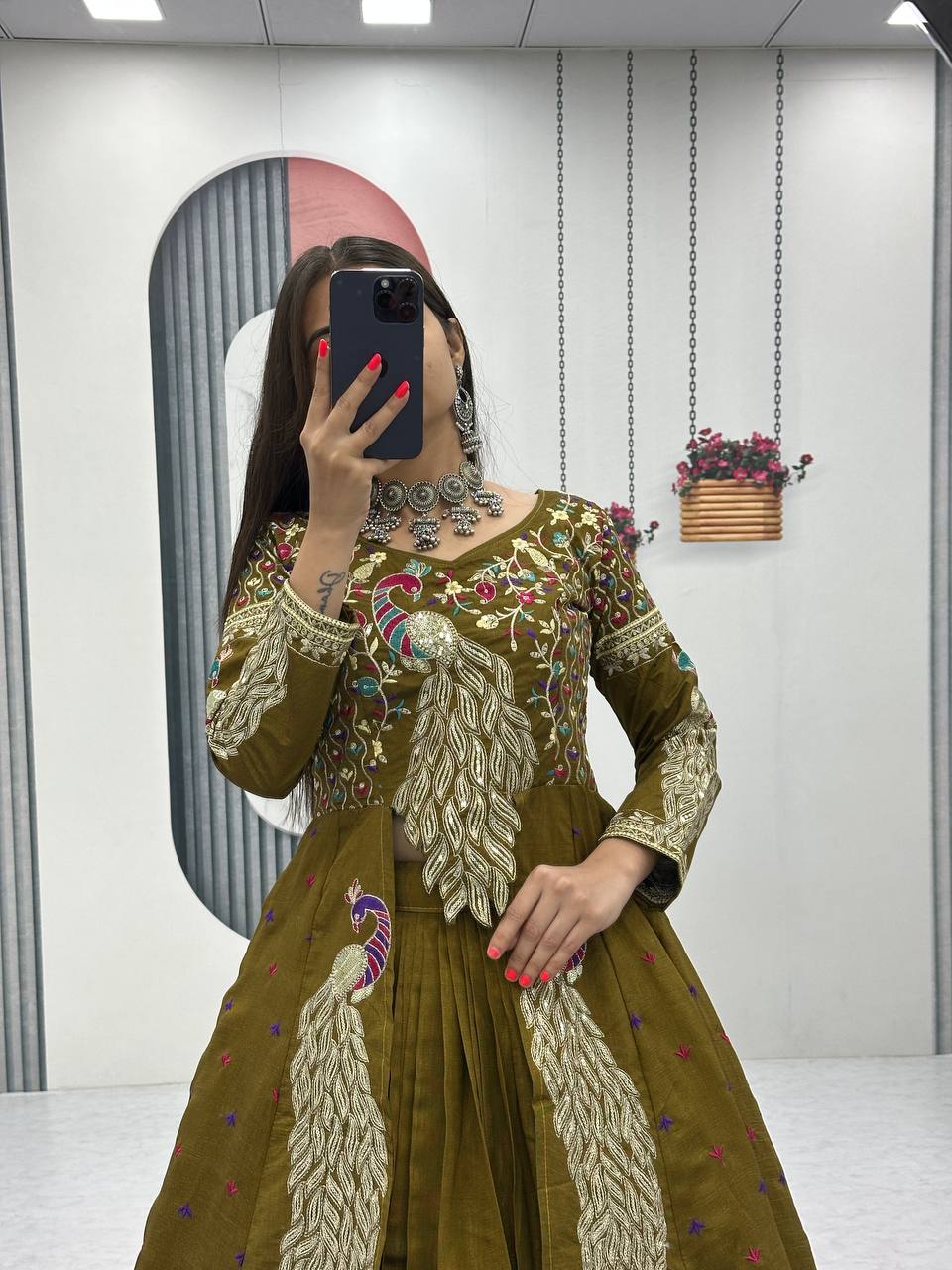 Mehndi pure vichitra thread and sequence work lehenga set