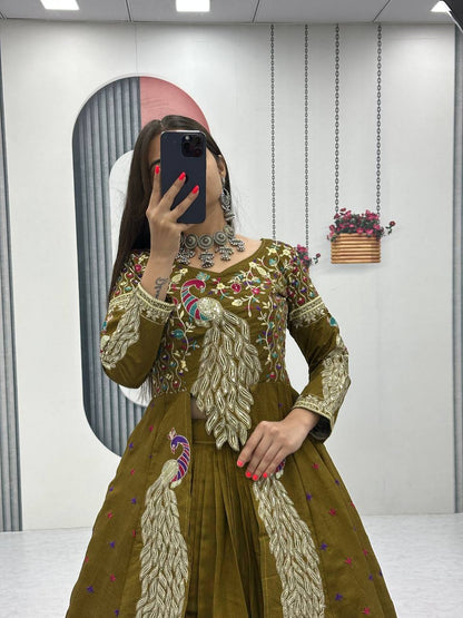 Mehndi pure vichitra thread and sequence work lehenga set