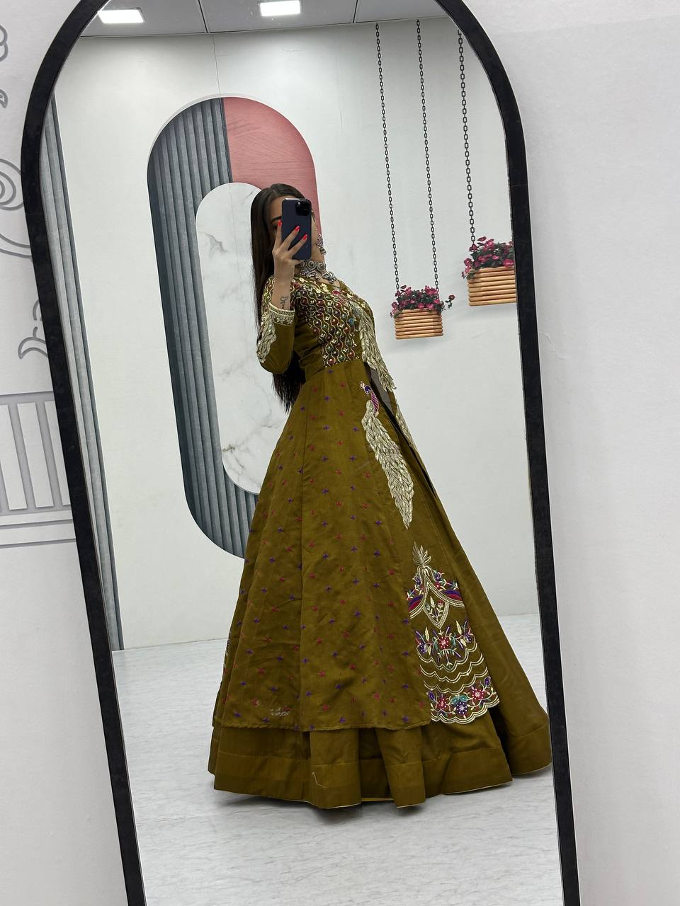 Mehndi pure vichitra thread and sequence work lehenga set
