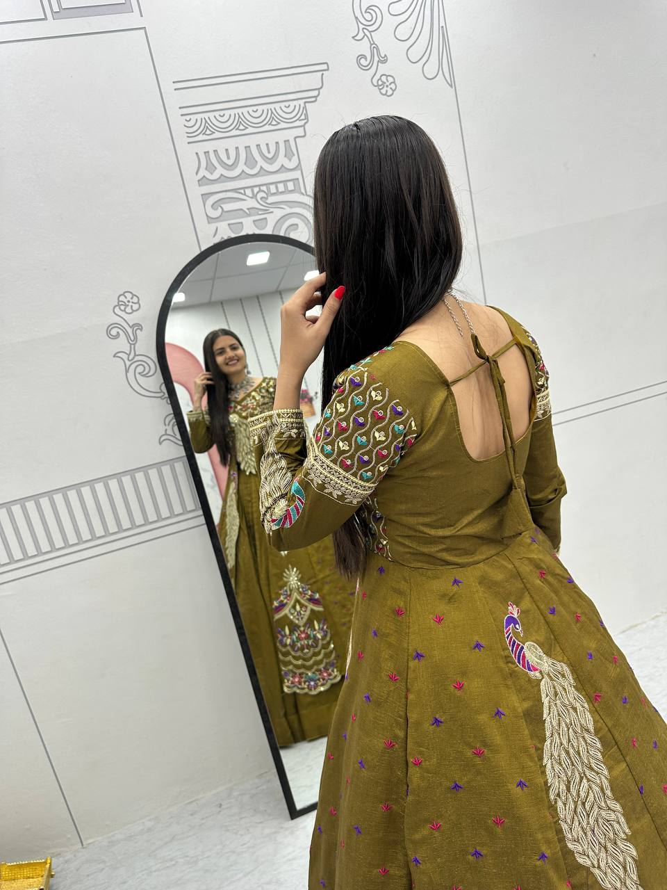 Mehndi pure vichitra thread and sequence work lehenga set