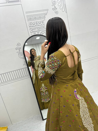 Mehndi pure vichitra thread and sequence work lehenga set