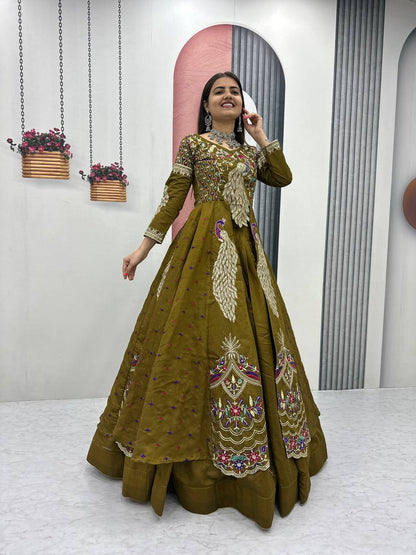 Mehndi pure vichitra thread and sequence work lehenga set