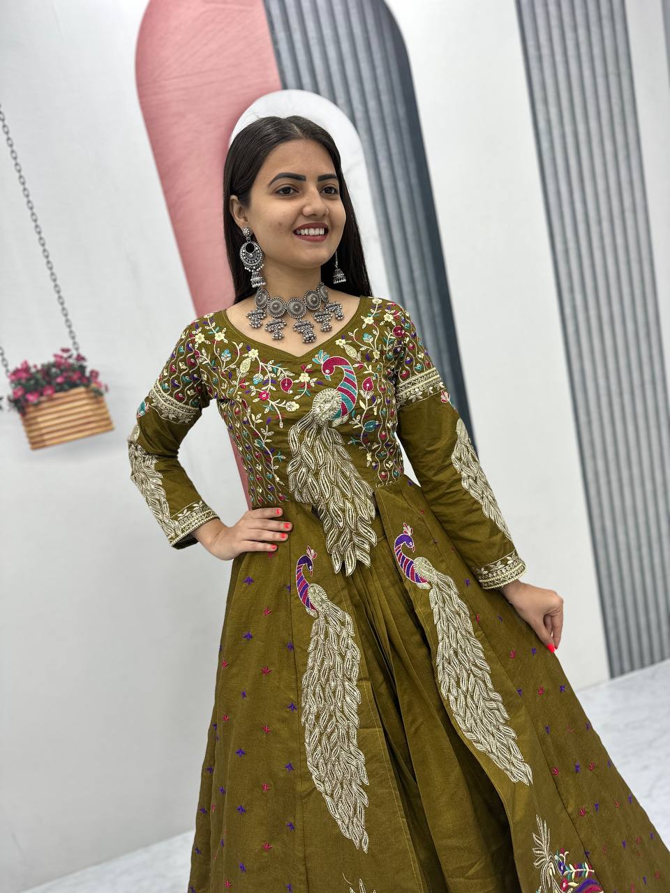 Mehndi pure vichitra thread and sequence work lehenga set