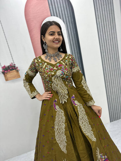 Mehndi pure vichitra thread and sequence work lehenga set
