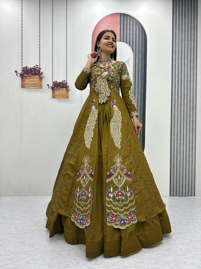 Mehndi pure vichitra thread and sequence work lehenga set