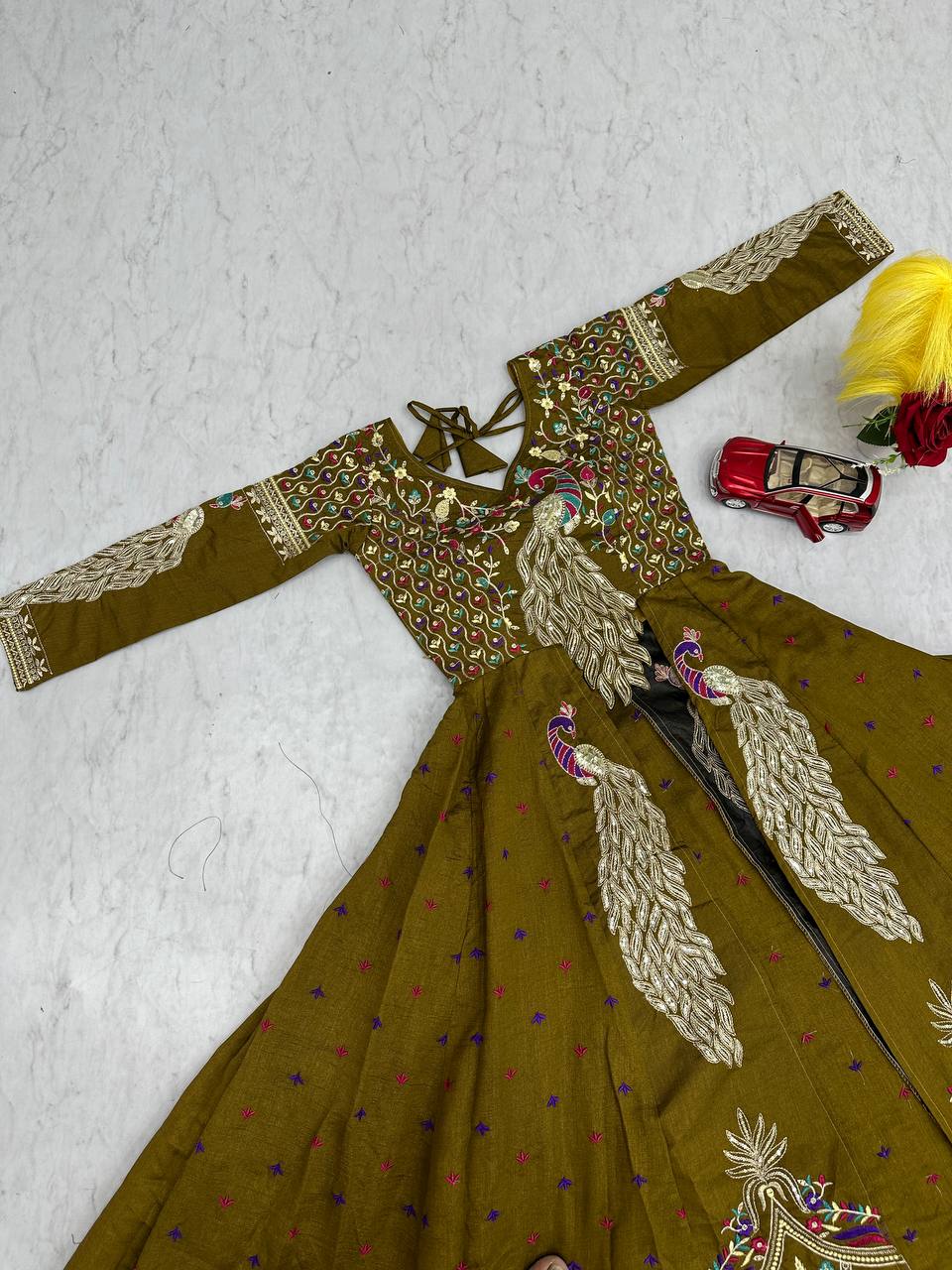 Mehndi pure vichitra thread and sequence work lehenga set