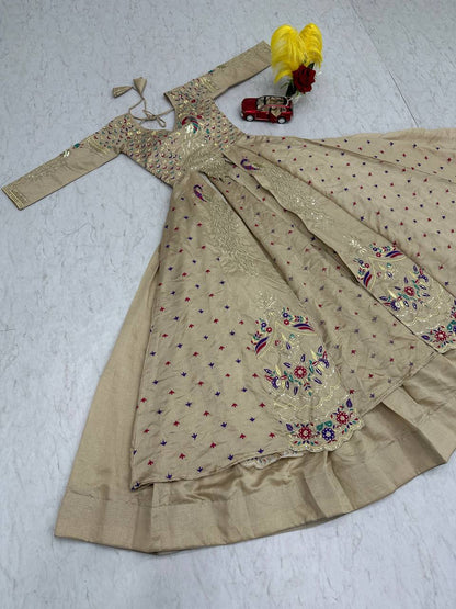 Beige pure vichitra thread and sequence work lehenga set