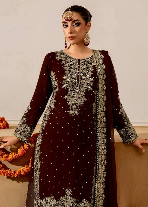 Brown viscose velvet with top bottom and dupatta set