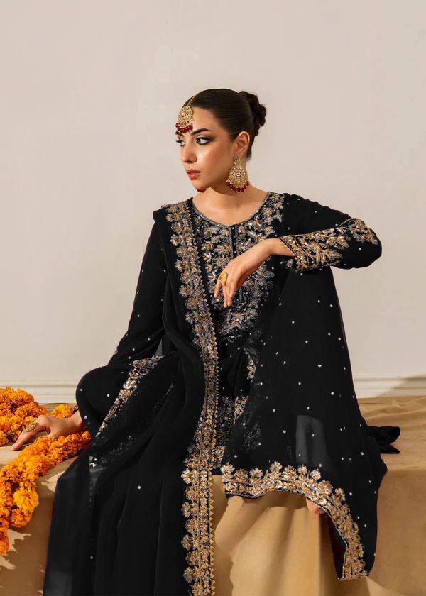 Black viscose velvet with top bottom and dupatta set