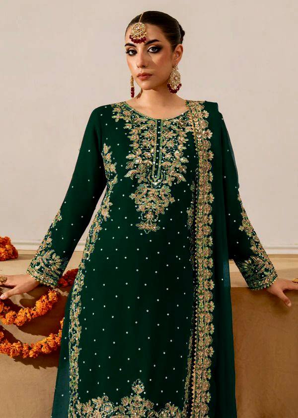 Dark Green viscose velvet with top bottom and dupatta set