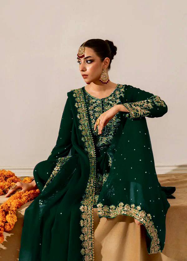 Dark Green viscose velvet with top bottom and dupatta set