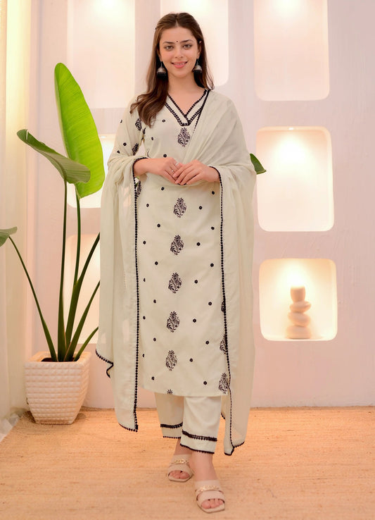 White tesla embroidered work top-bottom and dupatta