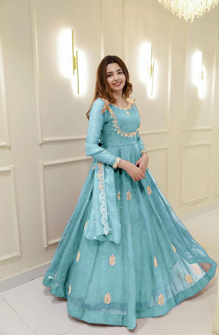 ROYAL BLUE DESIGNER 2-PIECE SEQUENCE EMBROIDERED GOWN WITH DUPATTA