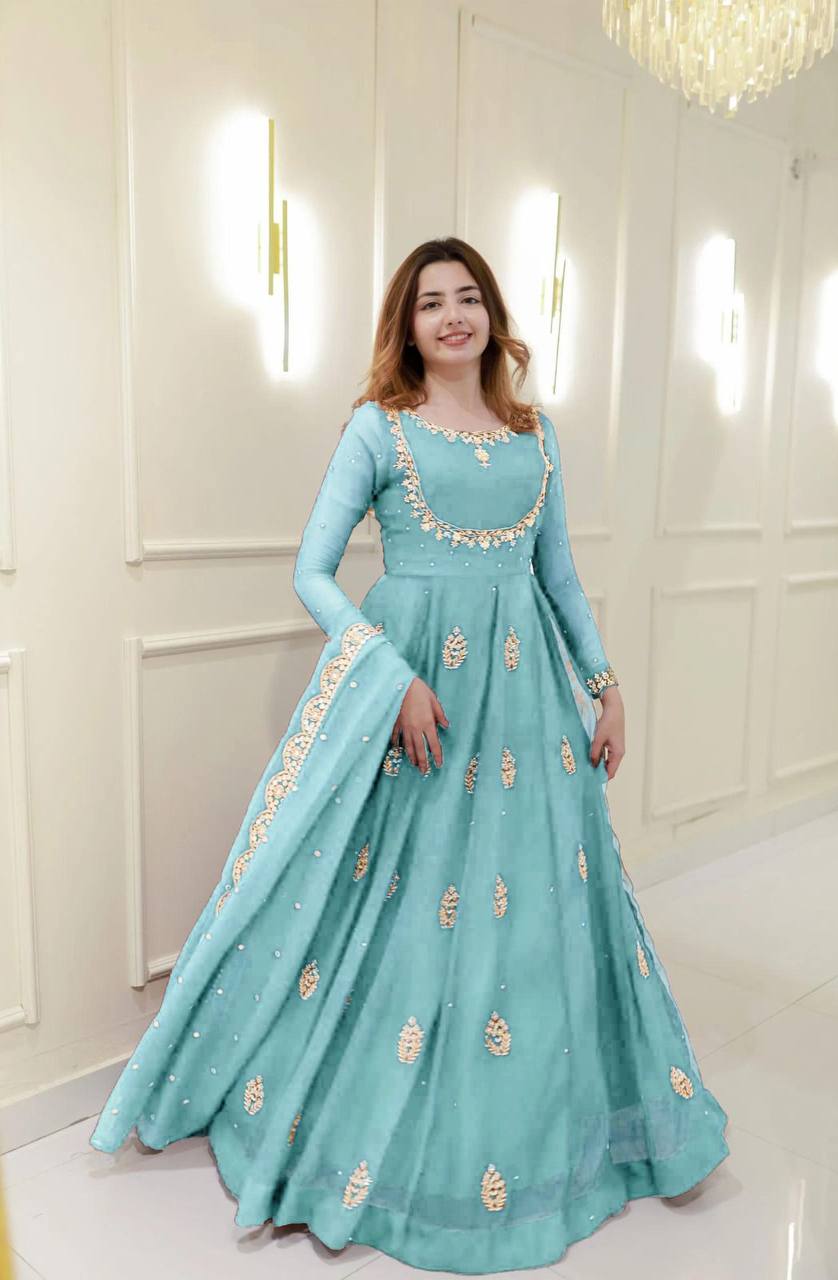 ROYAL BLUE DESIGNER 2-PIECE SEQUENCE EMBROIDERED GOWN WITH DUPATTA