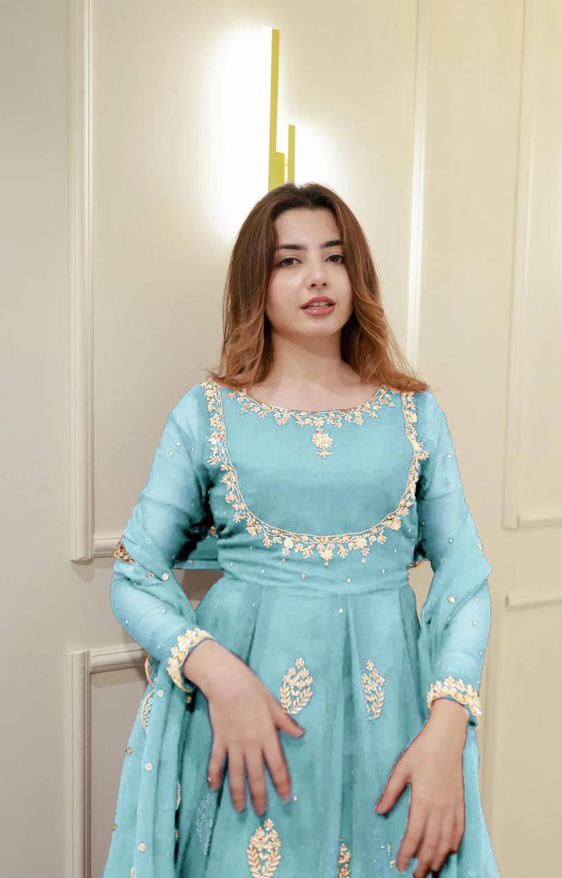 ROYAL BLUE DESIGNER 2-PIECE SEQUENCE EMBROIDERED GOWN WITH DUPATTA