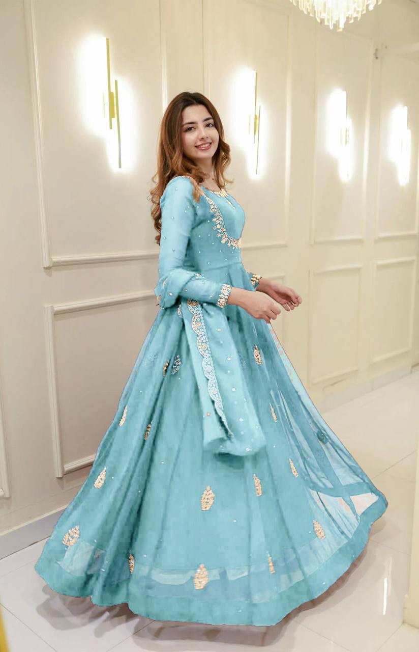 ROYAL BLUE DESIGNER 2-PIECE SEQUENCE EMBROIDERED GOWN WITH DUPATTA