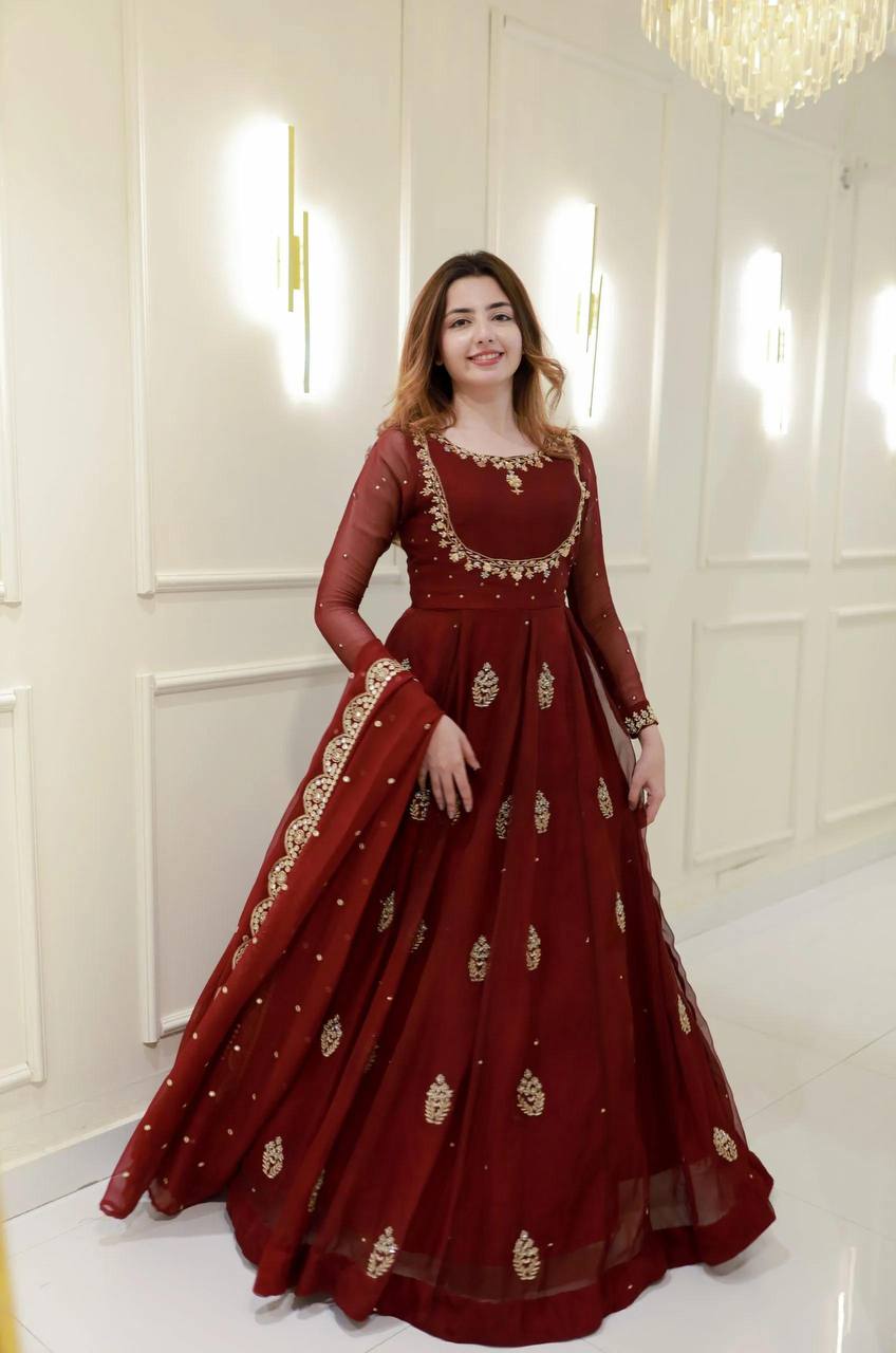 ROYAL SEQUIN WORK GOWN WITH ELEGANT DUPATTA – 2 PIECE EXCLUSIVE EDITION