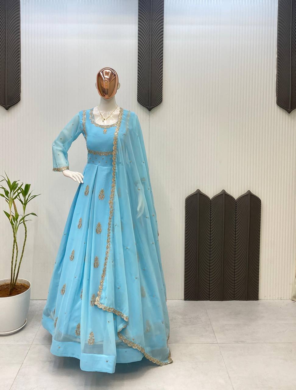 ROYAL BLUE DESIGNER 2-PIECE SEQUENCE EMBROIDERED GOWN WITH DUPATTA