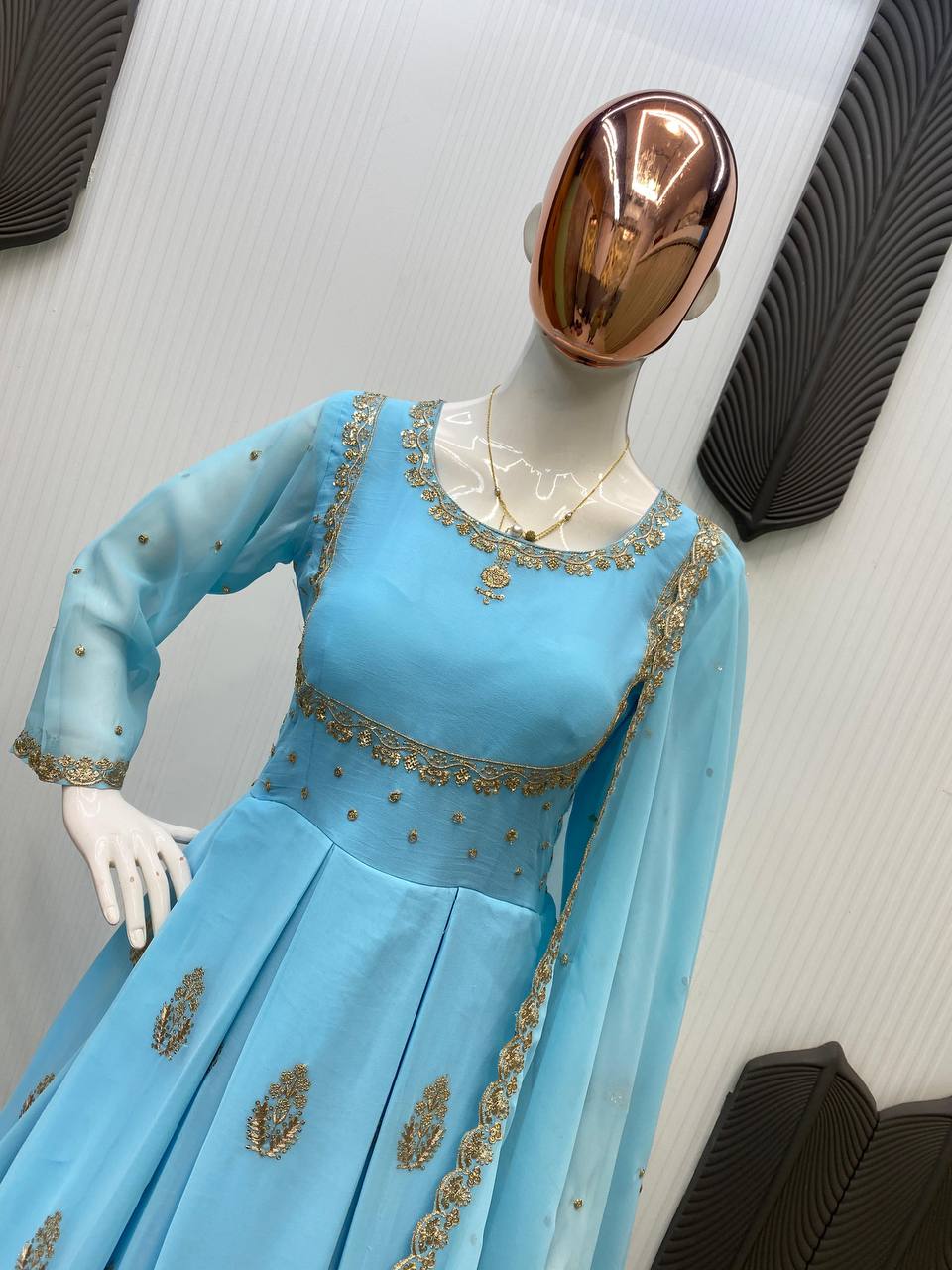 ROYAL BLUE DESIGNER 2-PIECE SEQUENCE EMBROIDERED GOWN WITH DUPATTA