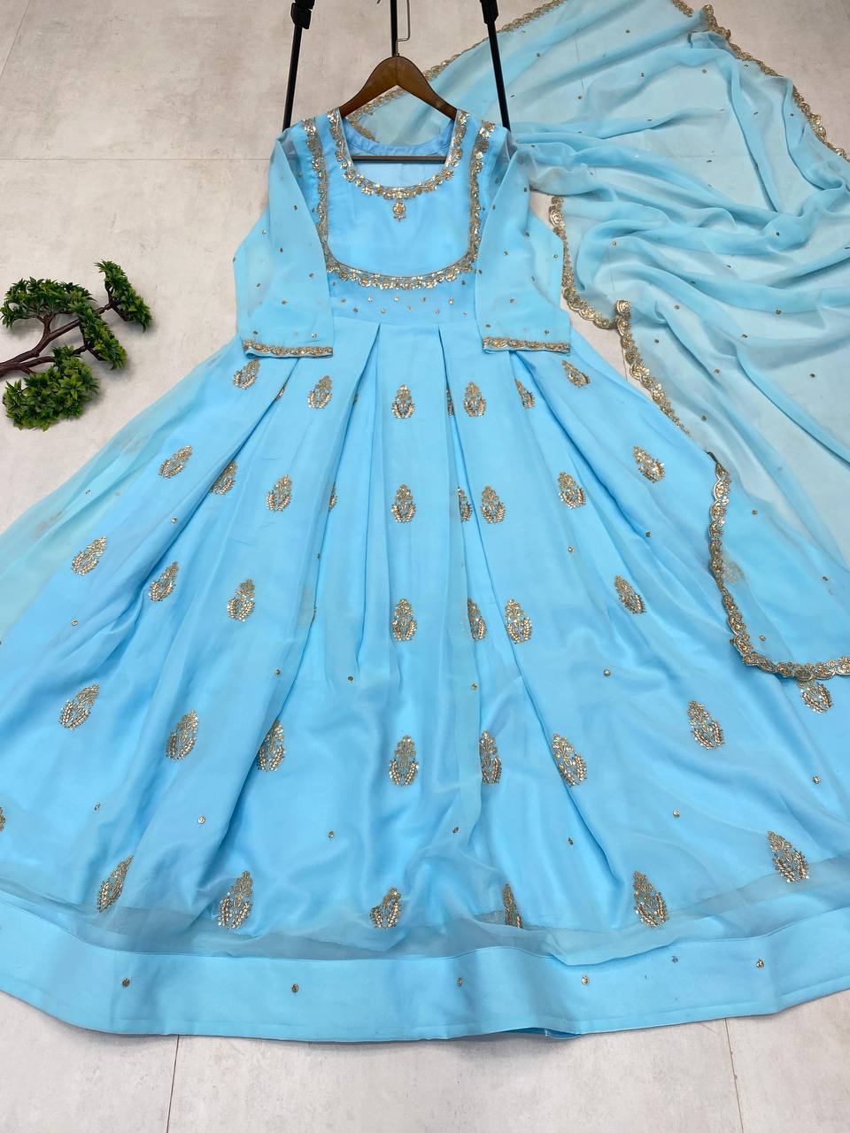 ROYAL BLUE DESIGNER 2-PIECE SEQUENCE EMBROIDERED GOWN WITH DUPATTA