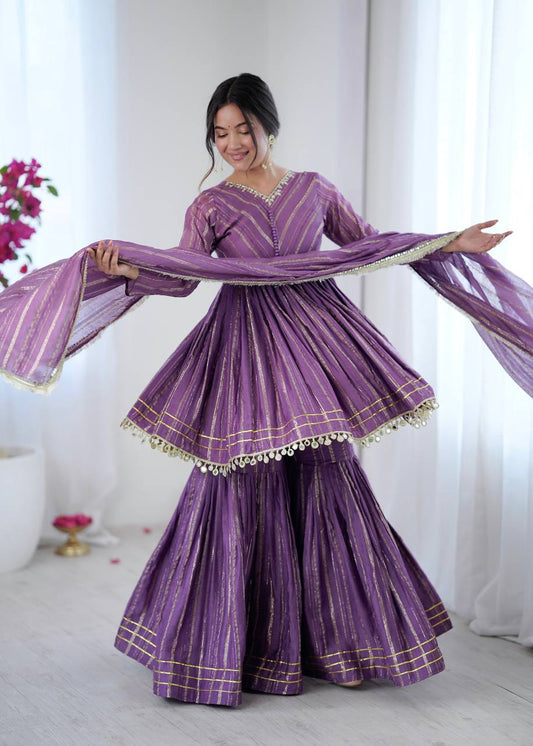 Purple chanderi real mirror with handwork women’s ethnic wear