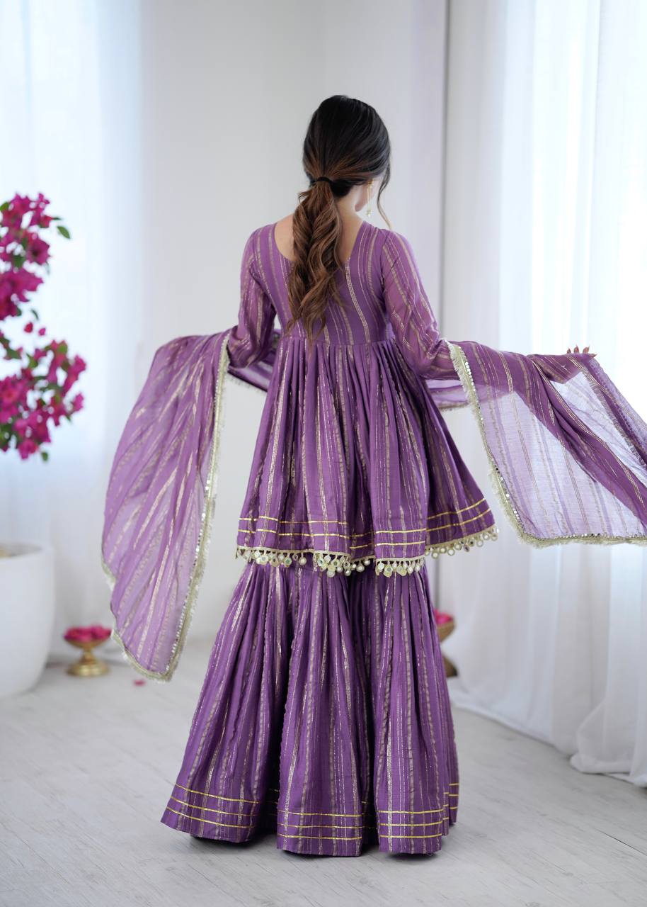 Purple chanderi real mirror with handwork women’s ethnic wear