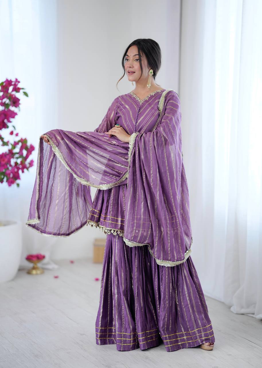 Purple chanderi real mirror with handwork women’s ethnic wear