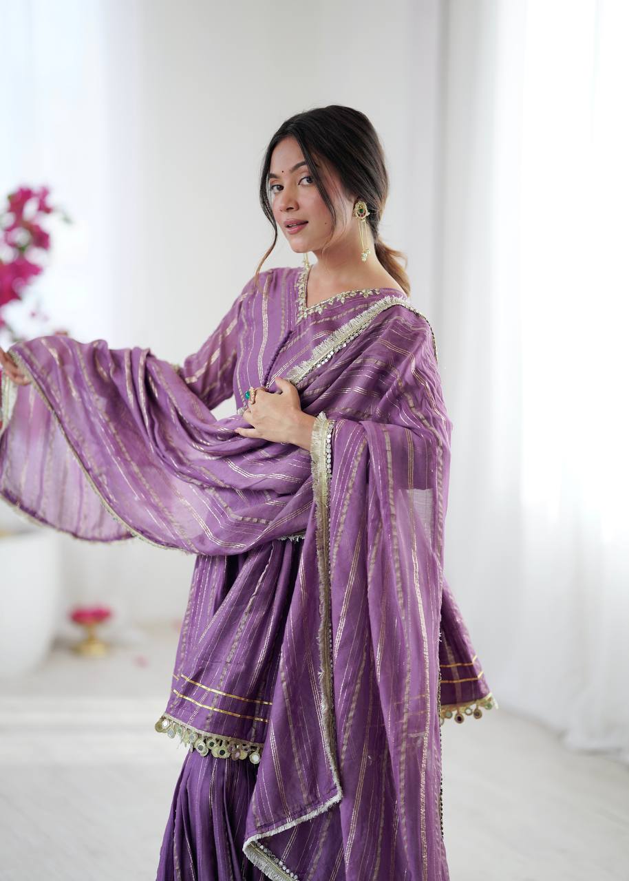 Purple chanderi real mirror with handwork women’s ethnic wear