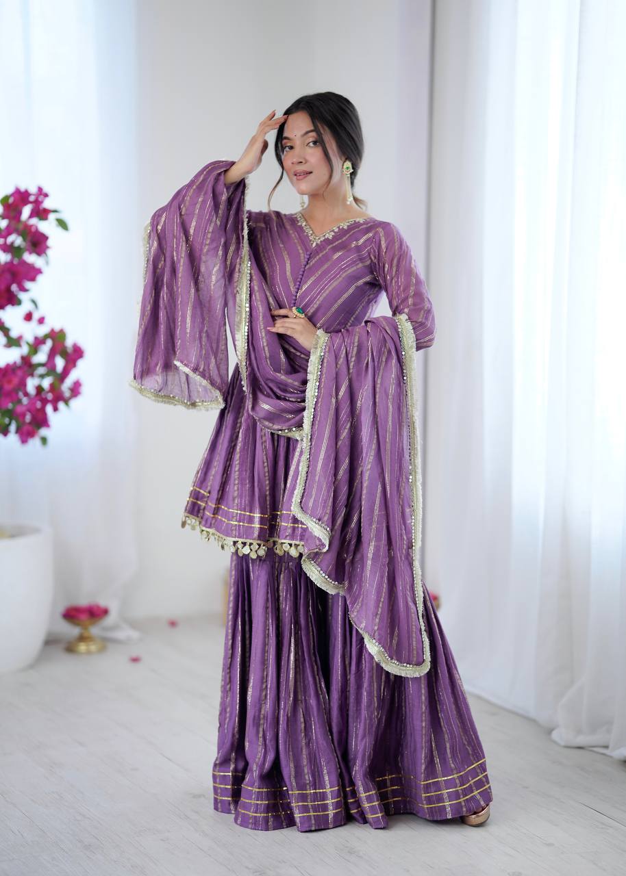 Purple chanderi real mirror with handwork women’s ethnic wear