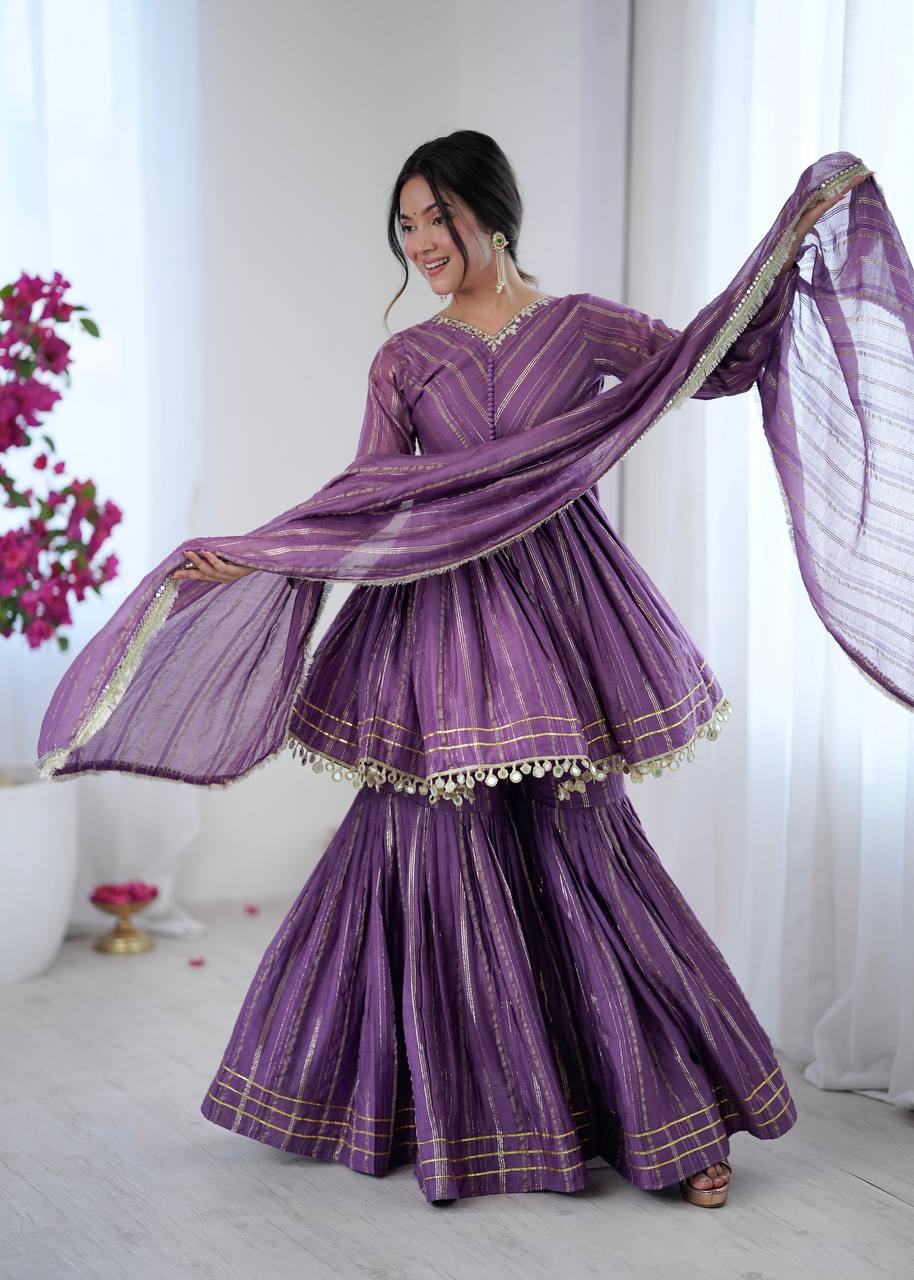 Purple chanderi real mirror with handwork women’s ethnic wear