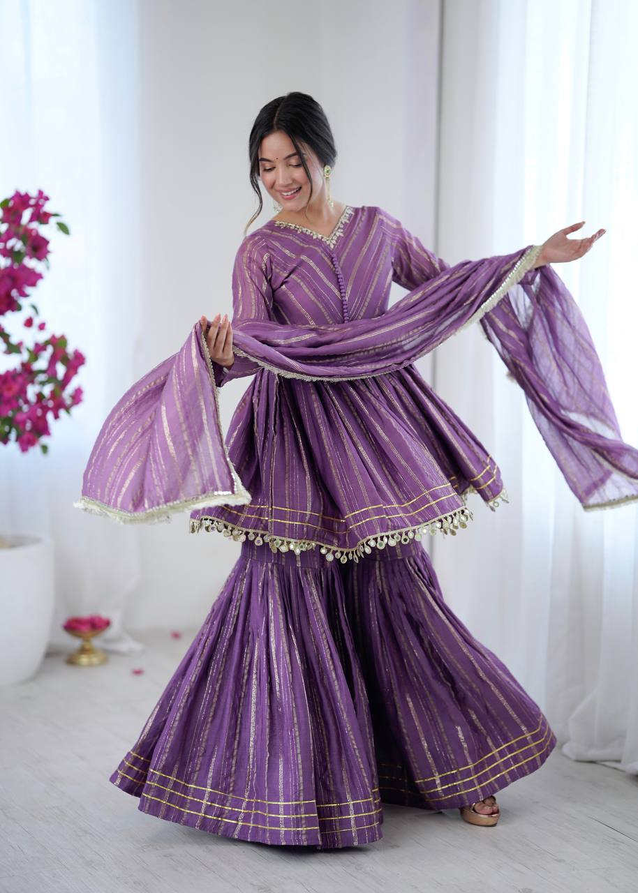 Purple chanderi real mirror with handwork women’s ethnic wear