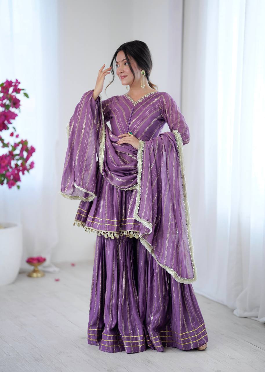 Purple chanderi real mirror with handwork women’s ethnic wear