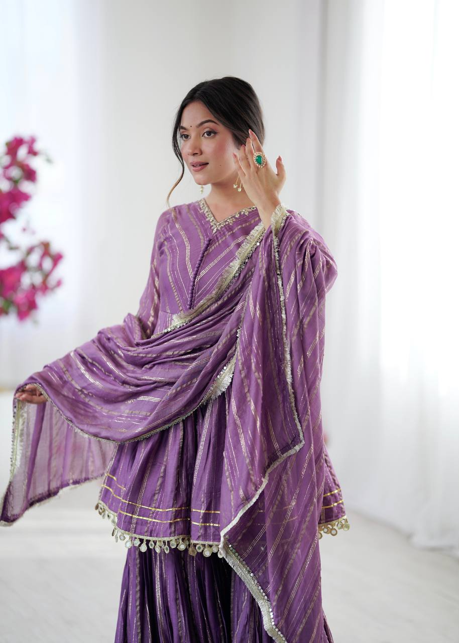 Purple chanderi real mirror with handwork women’s ethnic wear