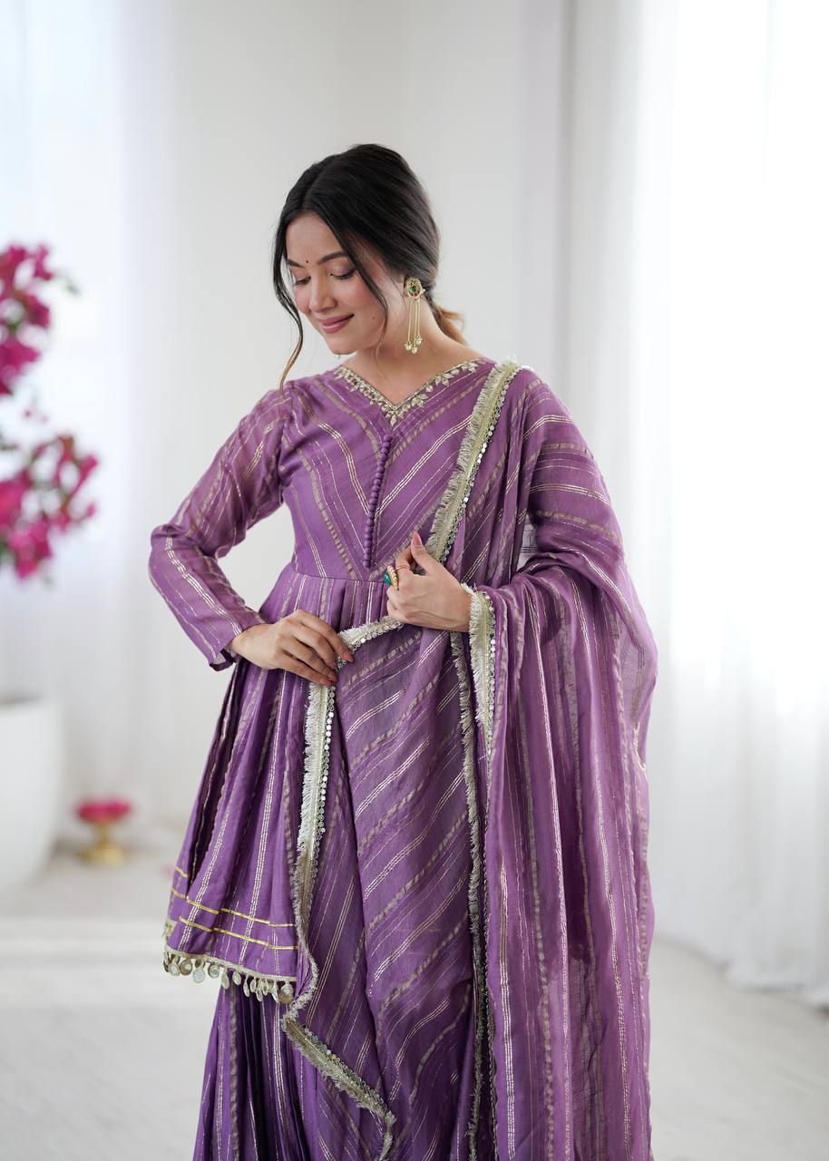 Purple chanderi real mirror with handwork women’s ethnic wear