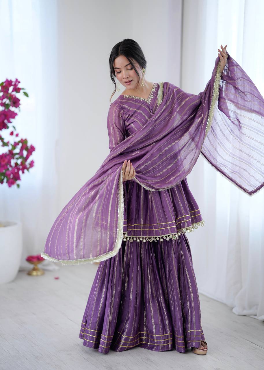 Purple chanderi real mirror with handwork women’s ethnic wear