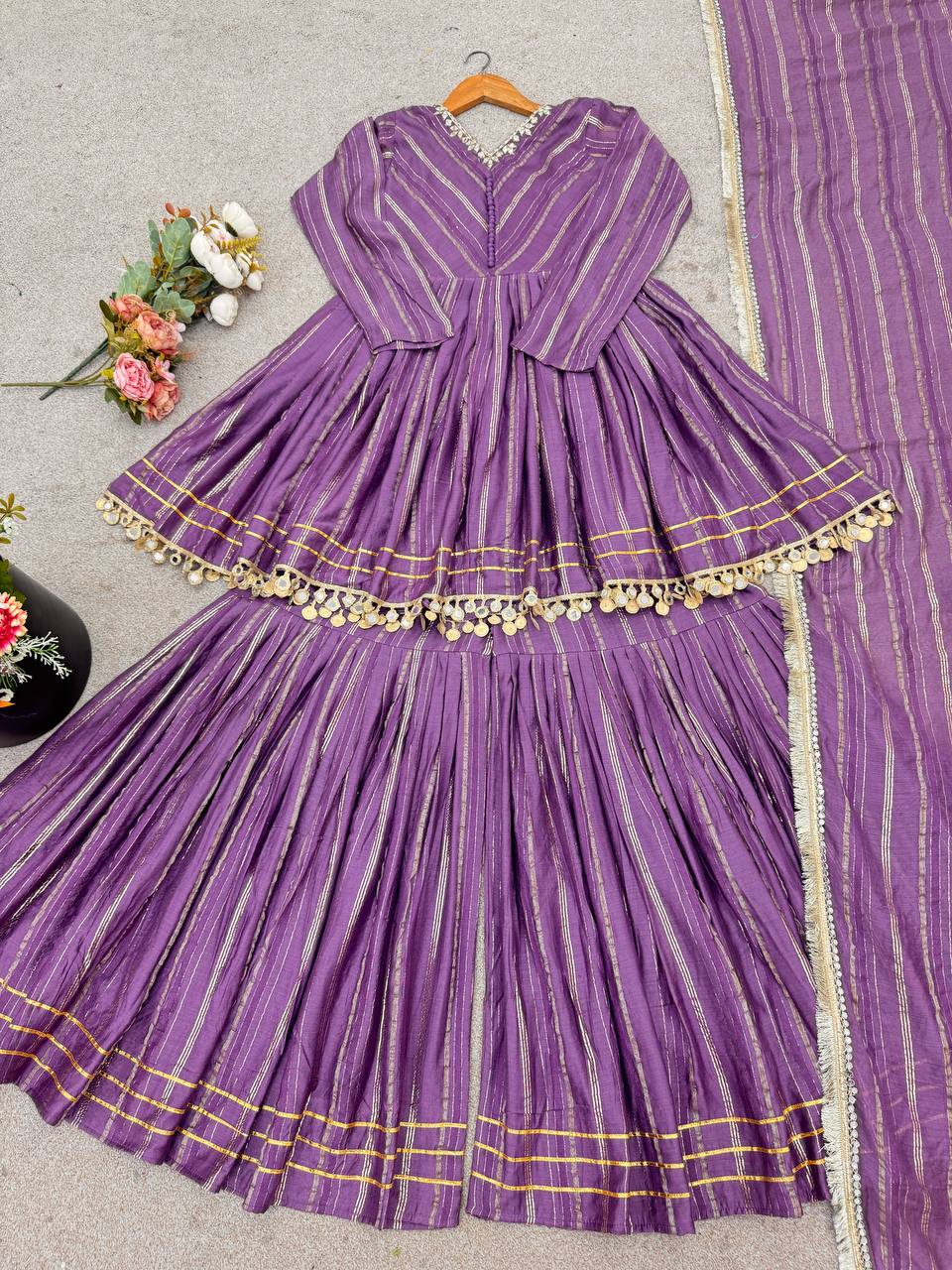 Purple chanderi real mirror with handwork women’s ethnic wear