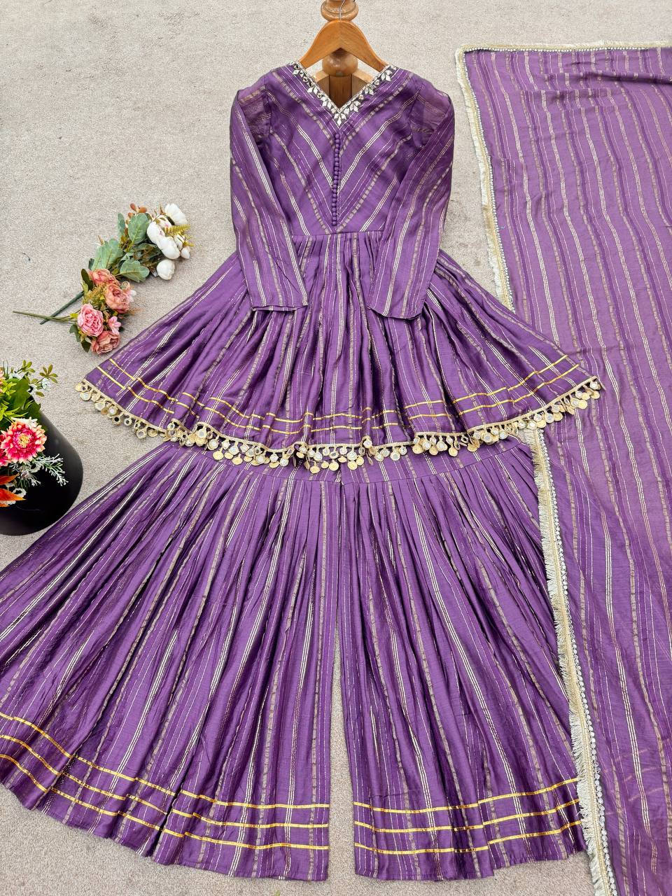 Purple chanderi real mirror with handwork women’s ethnic wear