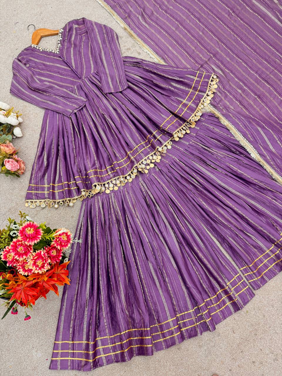 Purple chanderi real mirror with handwork women’s ethnic wear