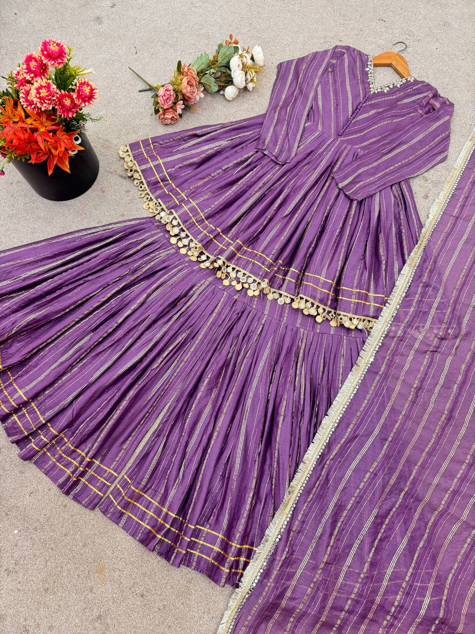 Purple chanderi real mirror with handwork women’s ethnic wear