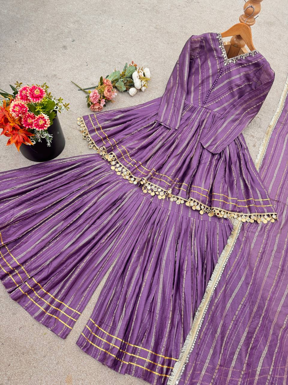 Purple chanderi real mirror with handwork women’s ethnic wear